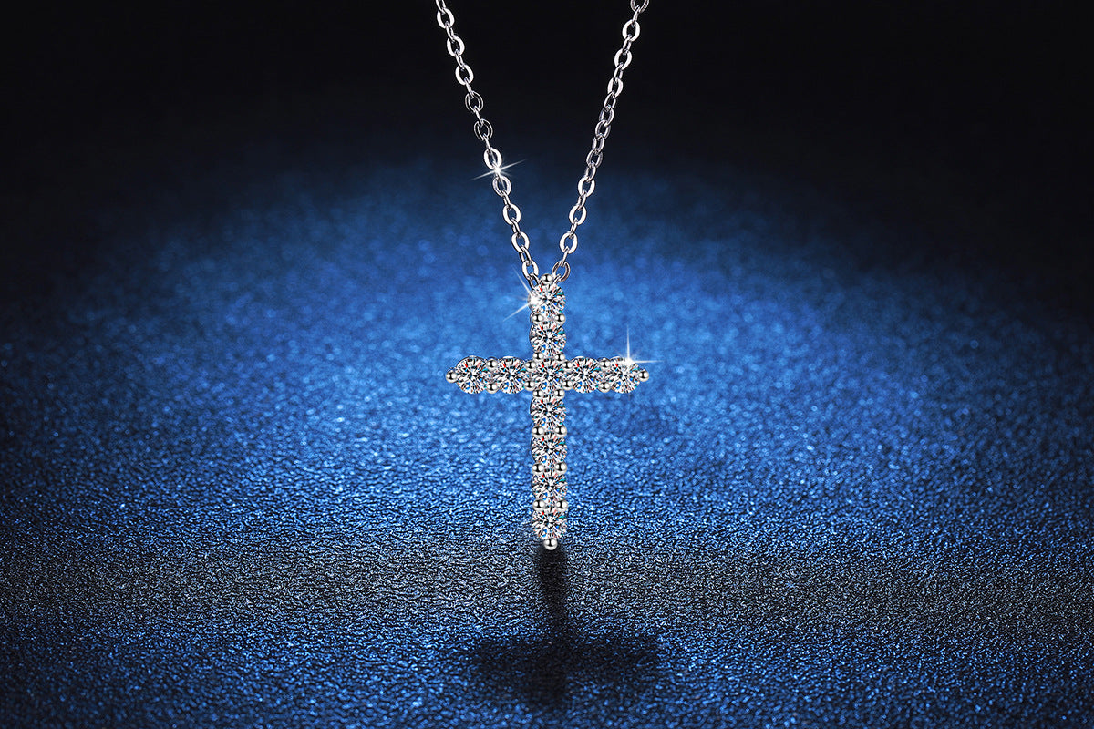 Veritas Moissanite Cross Pendant in 925 Sterling Silver Necklace