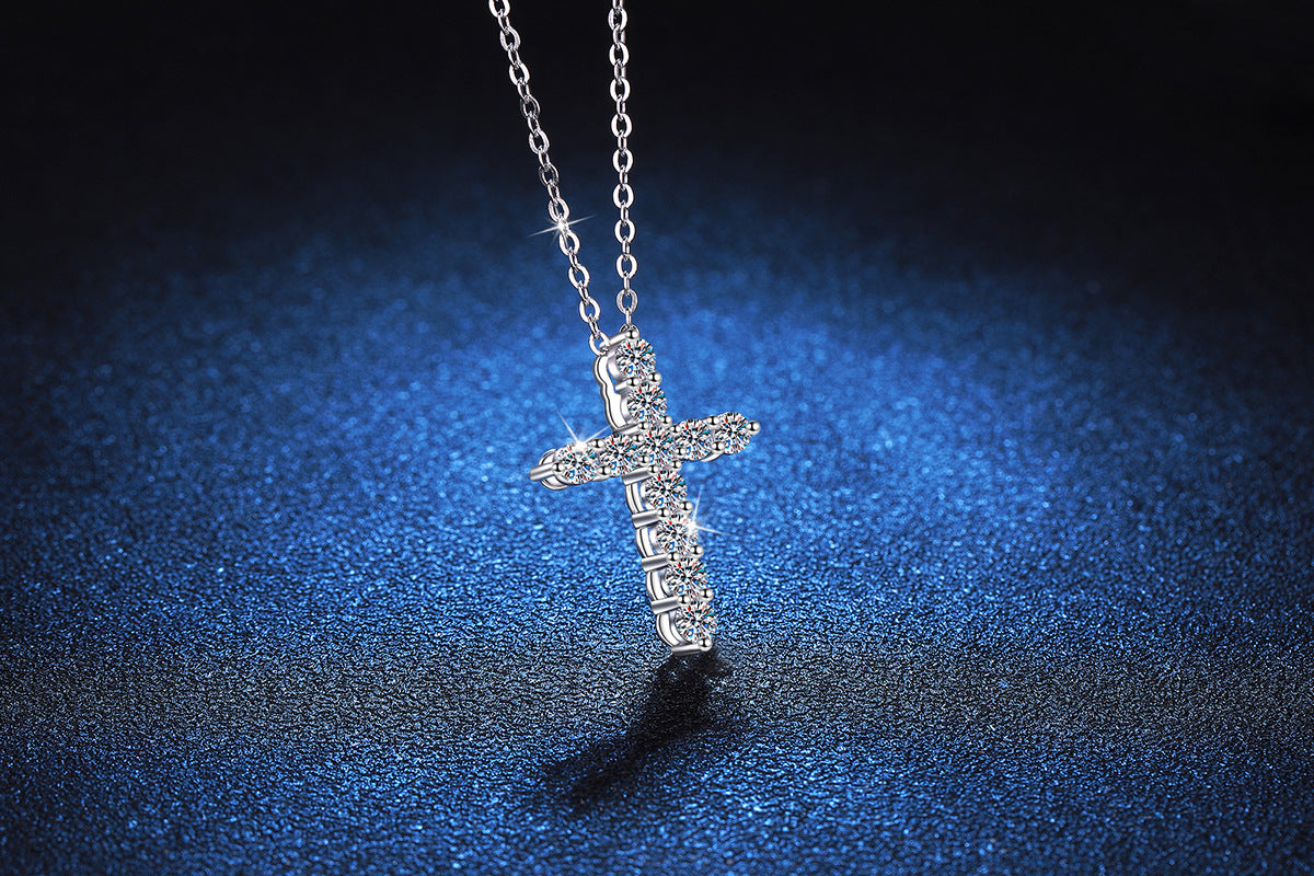 Veritas Moissanite Cross Pendant in 925 Sterling Silver Necklace