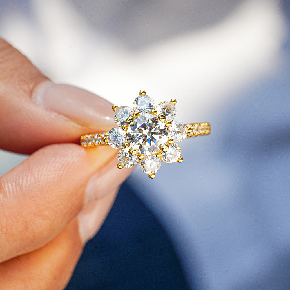 Verdandi Jewelry 1CT "Sunflower" Halo Ring - 14k Gold - VVS Moissanite