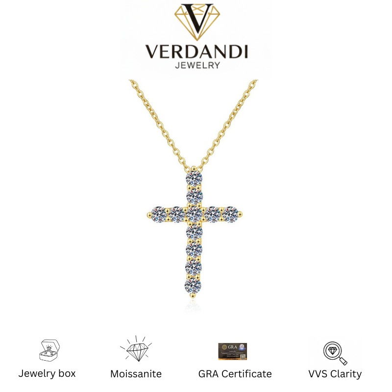 Veritas Moissanite Cross Pendant in 925 Sterling Silver Necklace