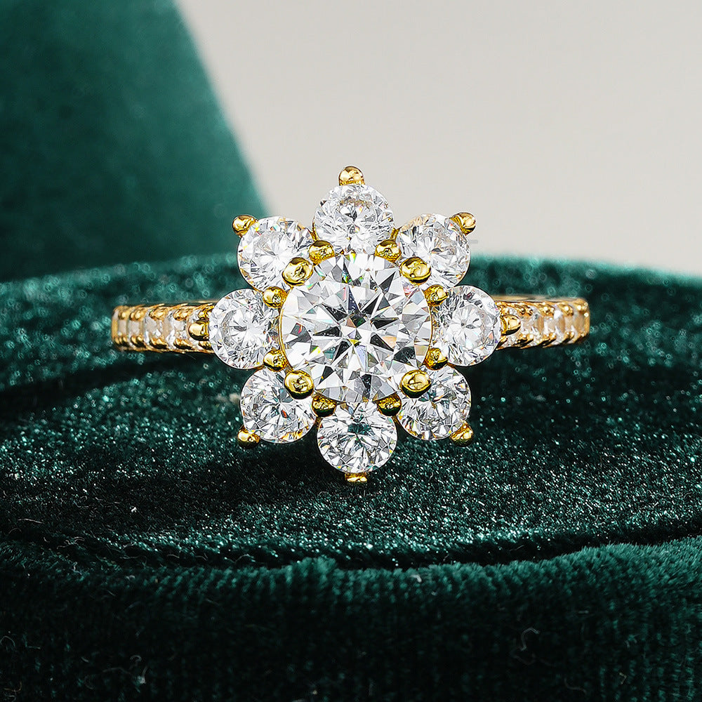 Verdandi Jewelry 1CT "Sunflower" Halo Ring - 14k Gold - VVS Moissanite