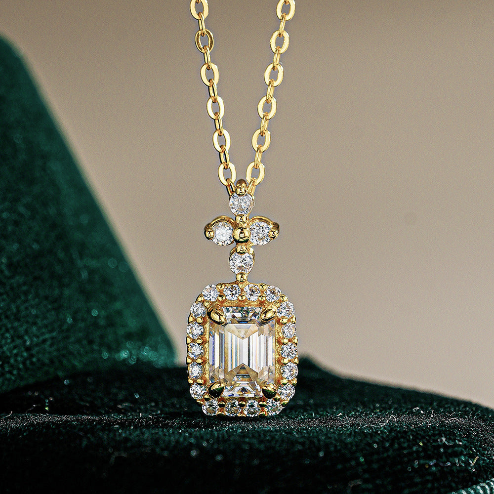 Verdandi Jewelry "The Empress" 1CT Emerald Cut Moissanite Necklace - 14k Gold Plated