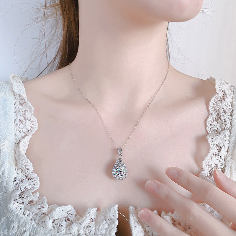 Verdandi Jewelry 5CT "Eternal" Pear Halo Necklace - GRA Certified in 925 Sterling Silver