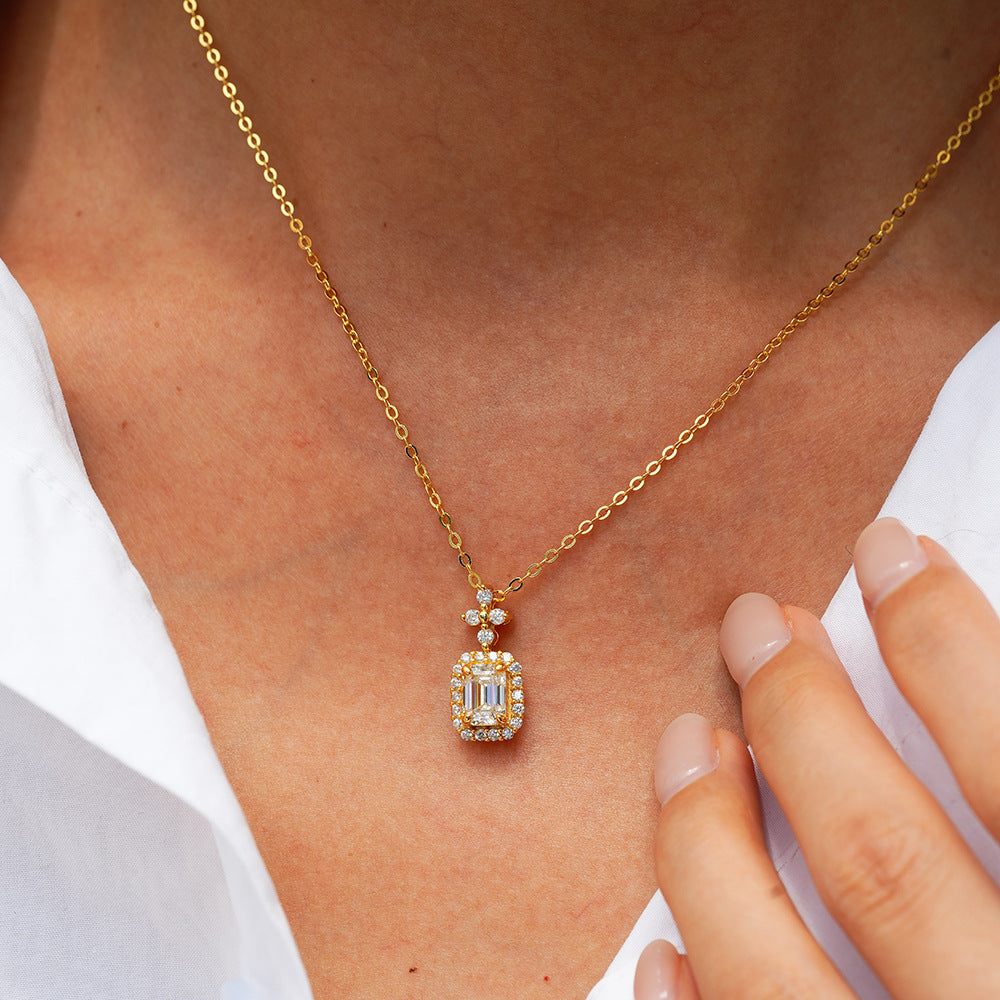 Verdandi Jewelry "The Empress" 1CT Emerald Cut Moissanite Necklace - 14k Gold Plated