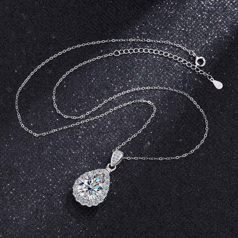 Verdandi Jewelry 5CT "Eternal" Pear Halo Necklace - GRA Certified in 925 Sterling Silver