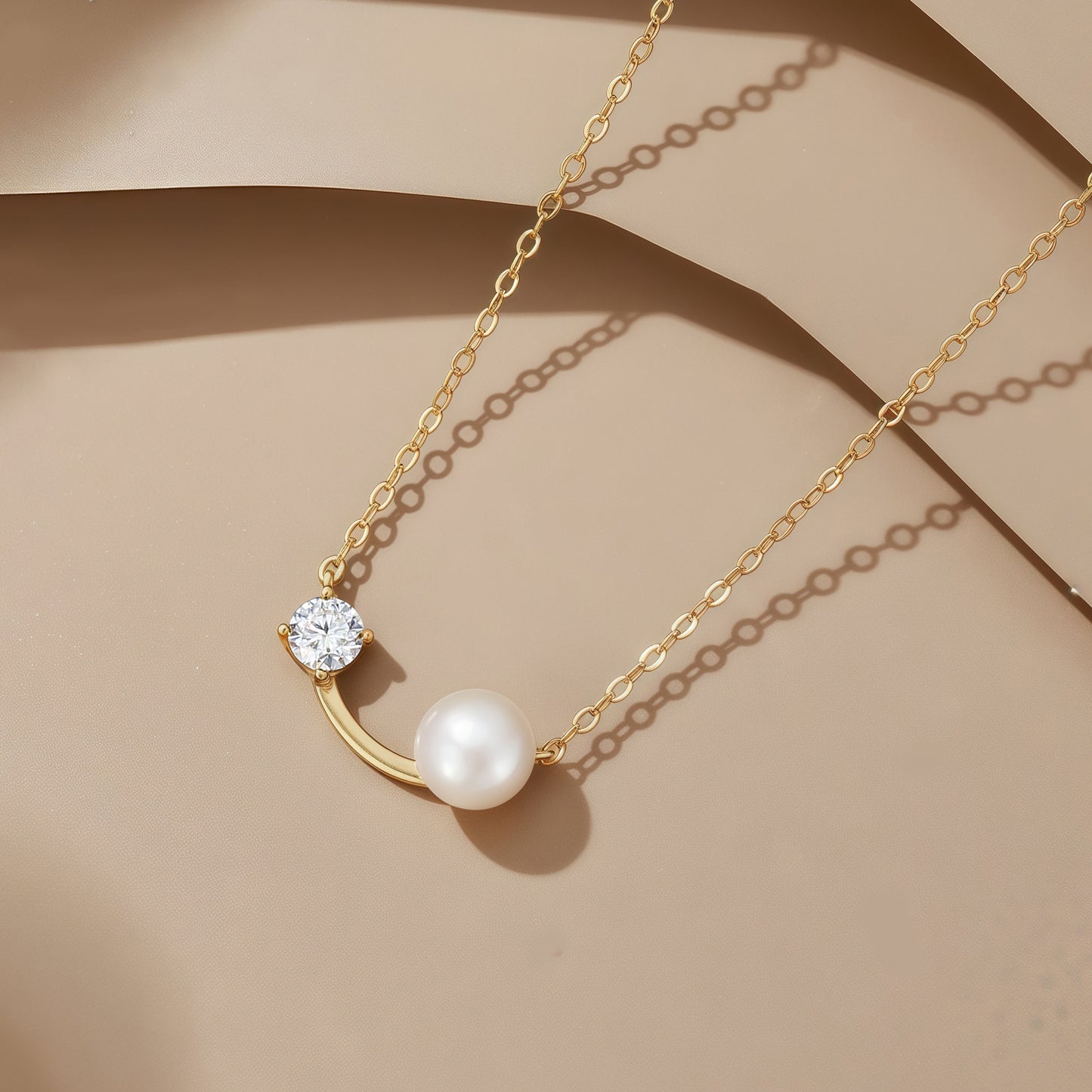 Verdandi Jewelry "Harmony" Pearl & 0.5ct Moissanite Balance Necklace - Gold Plated