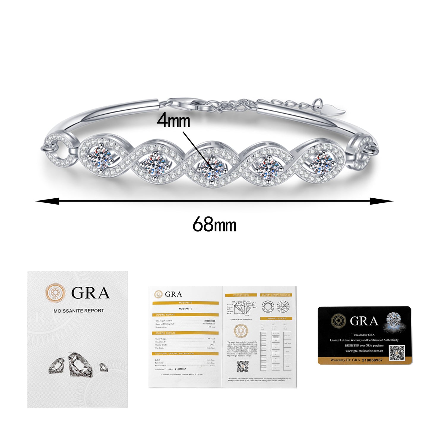 Verdandi Jewelry 1.5 Carat "Infinity" Bracelet - GRA Certified Moissanite