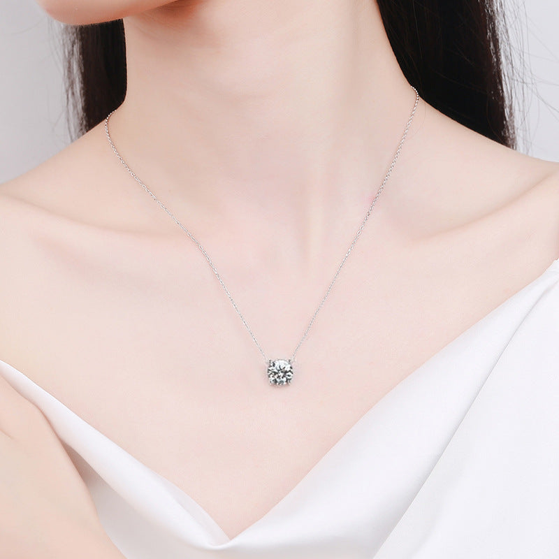 Verdandi Jewelry "The Essential" Round Solitaire Moissanite Necklace - Sterling Silver