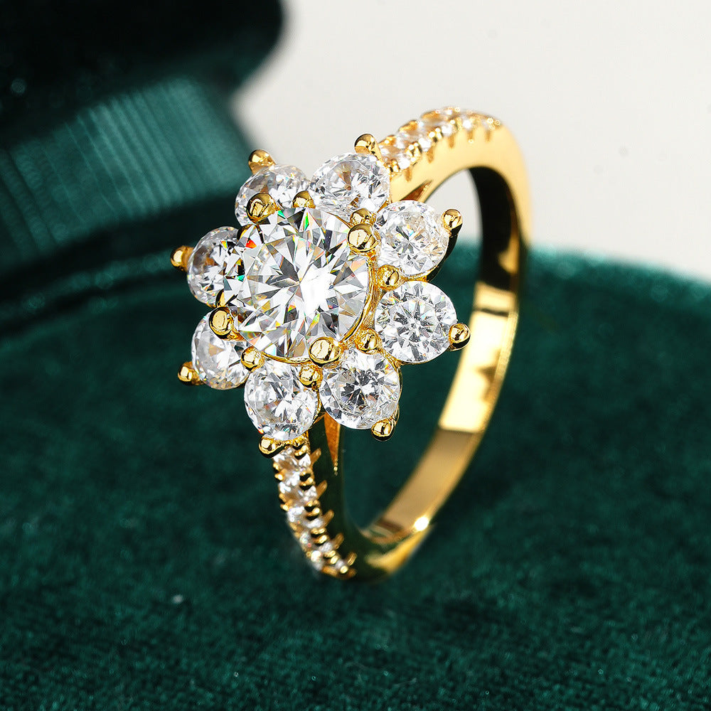 Verdandi Jewelry 1CT "Sunflower" Halo Ring - 14k Gold - VVS Moissanite