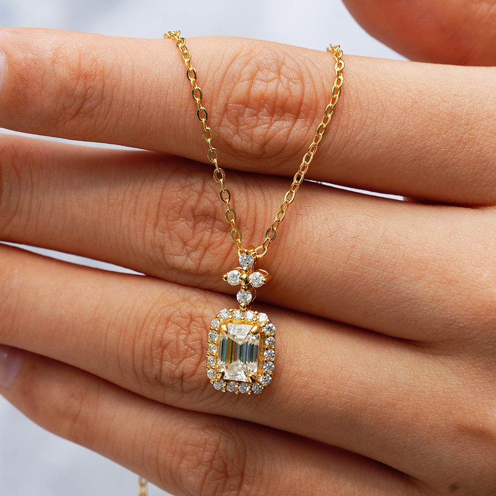 Verdandi Jewelry "The Empress" 1CT Emerald Cut Moissanite Necklace - 14k Gold Plated