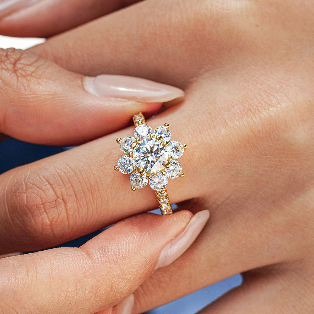 Verdandi Jewelry 1CT "Sunflower" Halo Ring - 14k Gold - VVS Moissanite