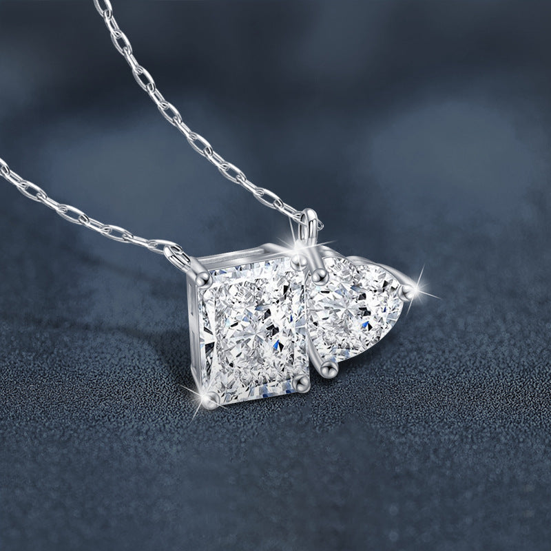 Verdandi Jewelry 1.5 Carat "Two Souls" Necklace - VVS Moissanite Heart & Radiant Cut