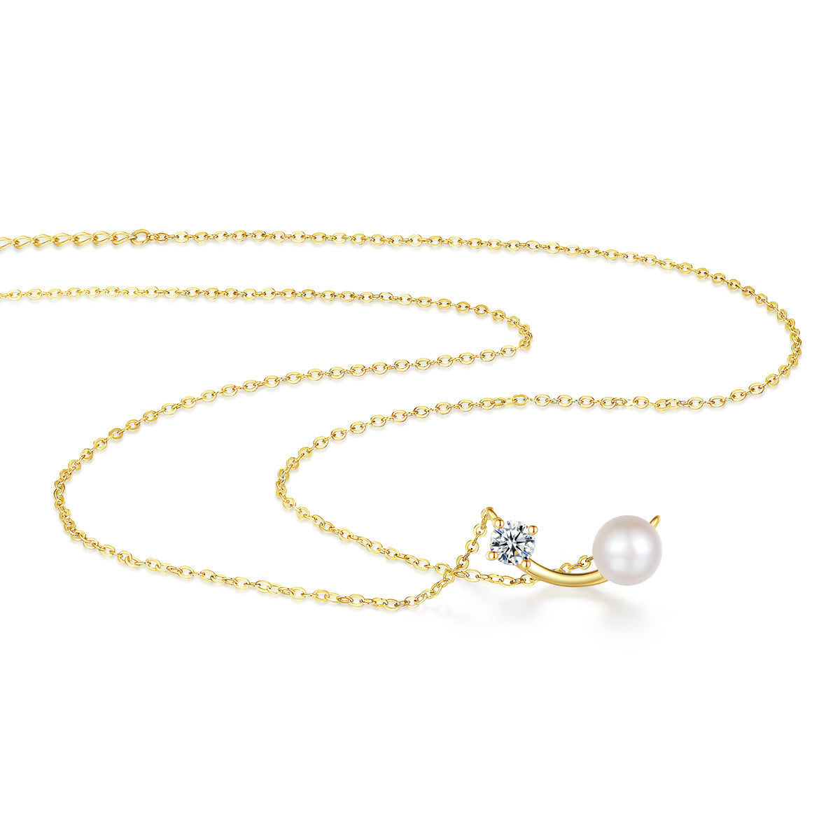 Verdandi Jewelry "Harmony" Pearl & 0.5ct Moissanite Balance Necklace - Gold Plated