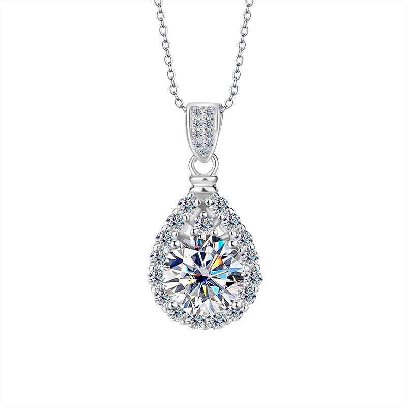 Verdandi Jewelry 5CT "Eternal" Pear Halo Necklace - GRA Certified in 925 Sterling Silver
