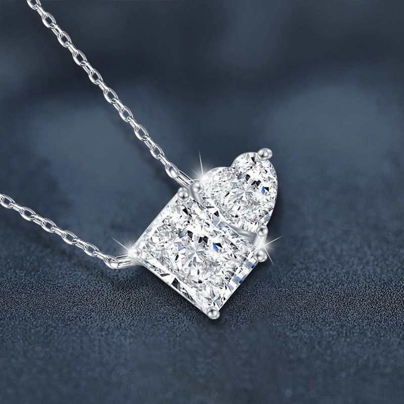 Verdandi Jewelry 1.5 Carat "Two Souls" Necklace - VVS Moissanite Heart & Radiant Cut