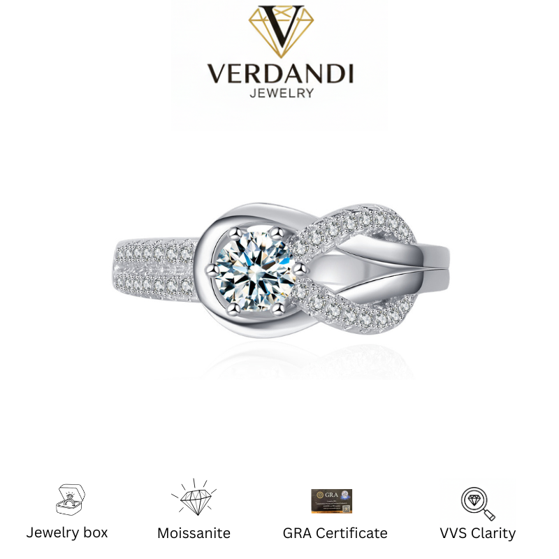 Aeterna 0.5Ct Moissanite Ring in 925 Silver Love Knot Infinity Promise Ring