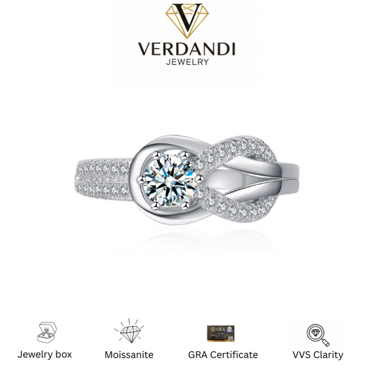 Aeterna 0.5Ct Moissanite Ring in 925 Silver Love Knot Infinity Promise Ring