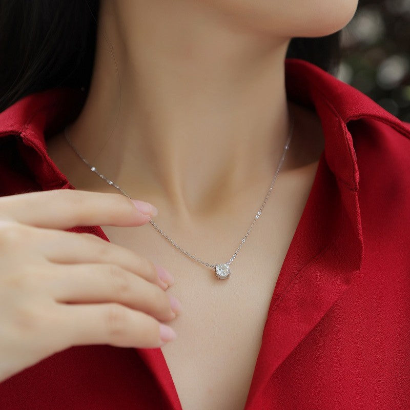 Verdandi Jewelry "The Essential" Round Solitaire Moissanite Necklace - Sterling Silver