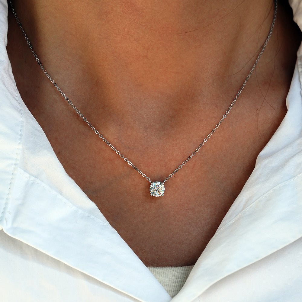 Verdandi Jewelry "The Essential" Round Solitaire Moissanite Necklace - Sterling Silver