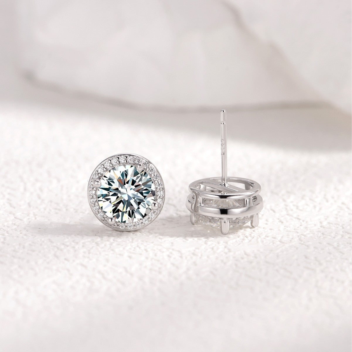 Aura Halo Moissanite Studs 0.5ct Round Brilliant Cut Earrings in 925 Sterling Silver