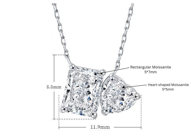 Verdandi Jewelry 1.5 Carat "Two Souls" Necklace - VVS Moissanite Heart & Radiant Cut