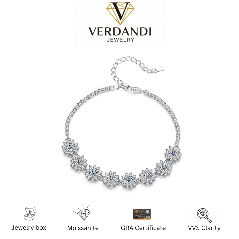 Verdandi Jewelry "Floral" Moissanite Bracelet - GRA Certified 925 Sterling Silver
