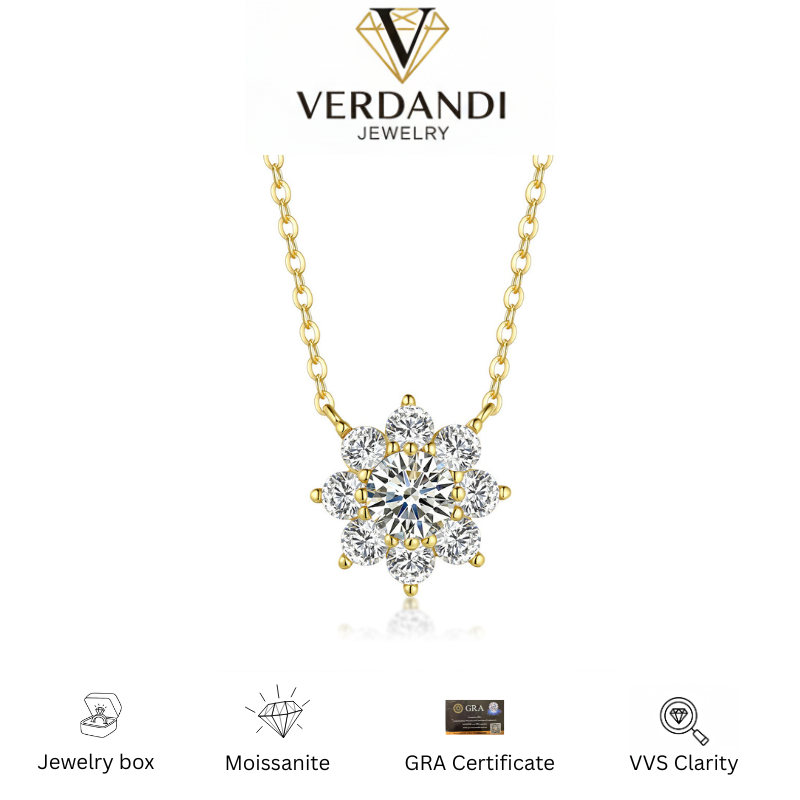 Verdandi Jewelry 1CT "The Sunflower" Necklace - VVS Moissanite - 14k Gold