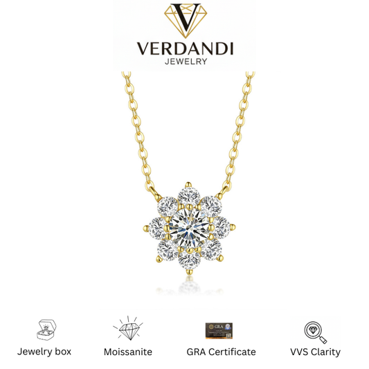 Verdandi Jewelry 1CT "The Sunflower" Necklace - VVS Moissanite - 14k Gold