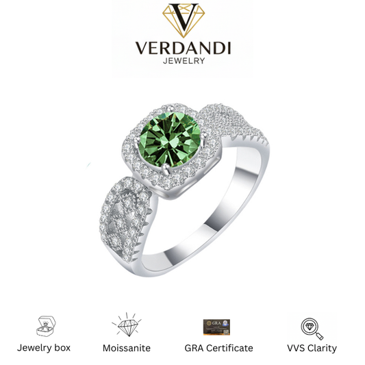 Verdandi Jewelry 1 CTW "Clover" Green Moissanite Ring - GRA Certified