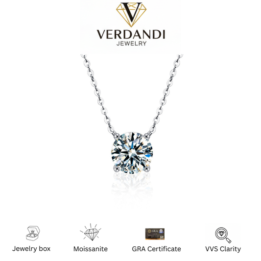 Verdandi Jewelry "The Essential" Round Solitaire Moissanite Necklace - Sterling Silver