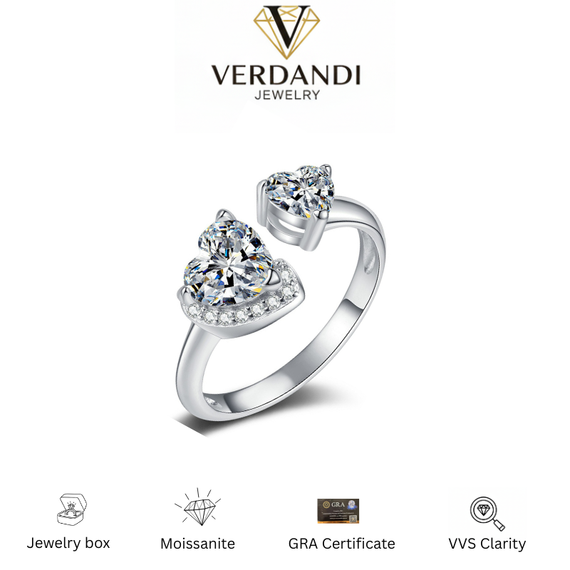 Verdandi Jewelry 1.5 TW Heart-Shaped Moissanite Ring - VVS Clarity GRA Certified 925 Sterling Silver