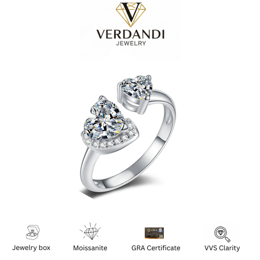 Verdandi Jewelry 1.5 TW Heart-Shaped Moissanite Ring - VVS Clarity GRA Certified 925 Sterling Silver
