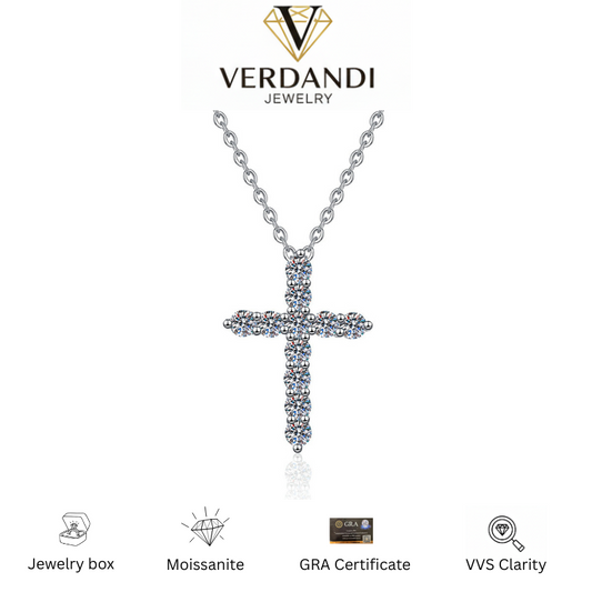 Veritas Moissanite Cross Pendant in 925 Sterling Silver Necklace
